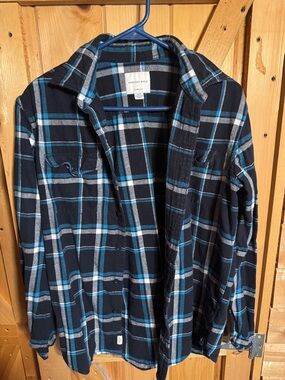 American Eagle Teal and Navy Plaid Flannel Shirt